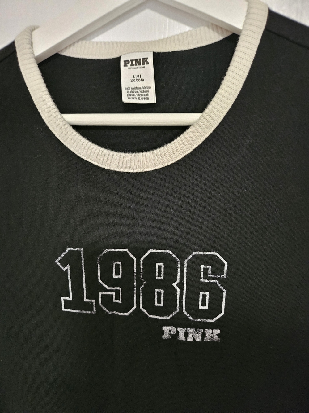 PINK Victoria's Secret Black Graphic Tee with Cream Trim
